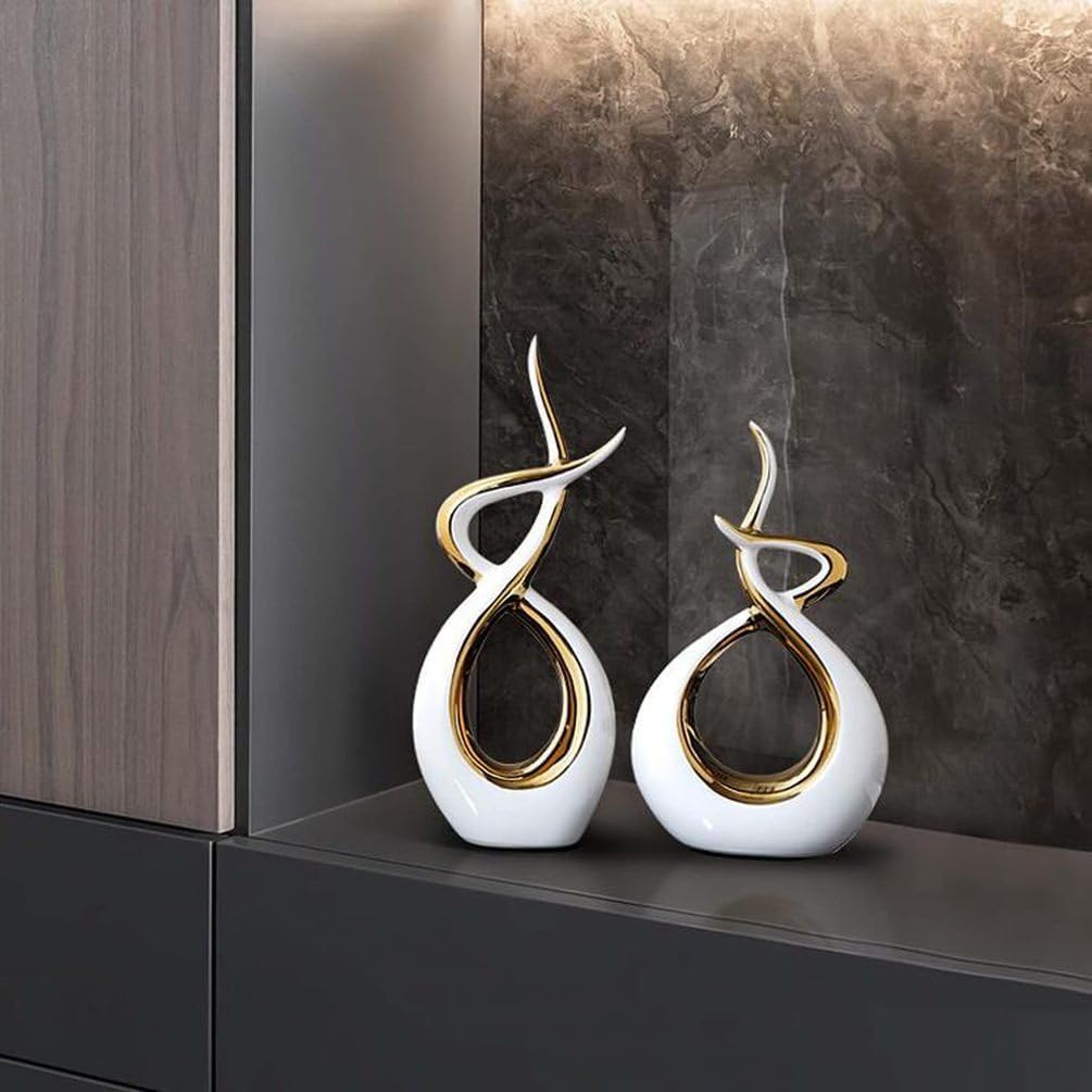 LGYKUMEG Oggettistica Casa Moderna Decorazione in Bianco Design spirale decorativa alta 30 cm Soprammobili moderni Ceramica Astratto scultura Soggiorno Ufficio Decorazioni,Bianca,S