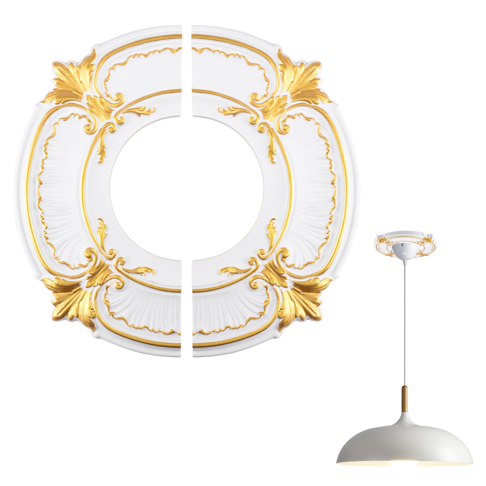 INCREWAY 1Pack Black Split Lighting PU Ceiling Medallion Cover Plate Ceiling Fan Medallion Home for Light Fixtures Ceilings Light Trim, 12 Inch OD x 5.3 Inch ID — Amazon image 19