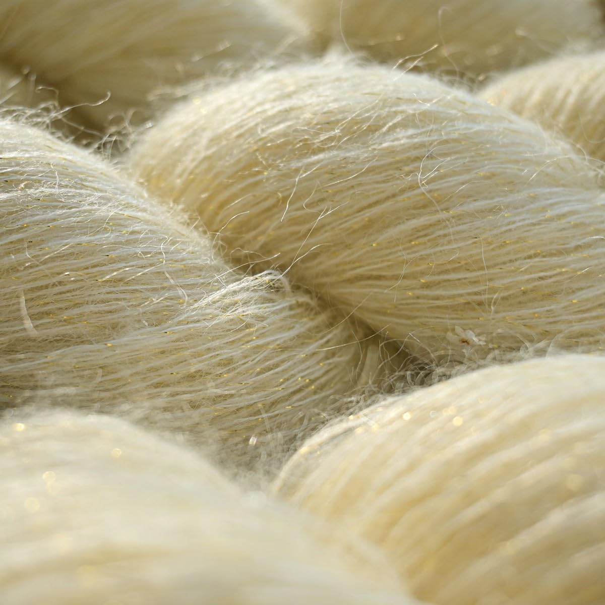 50g Lotus Stars Gold Lurex Undyed Yarns, Fluffy Shiny Mohair Blend Yarn for Hand Knitting & Crocheting Pullovers, Cardigans, Crafts