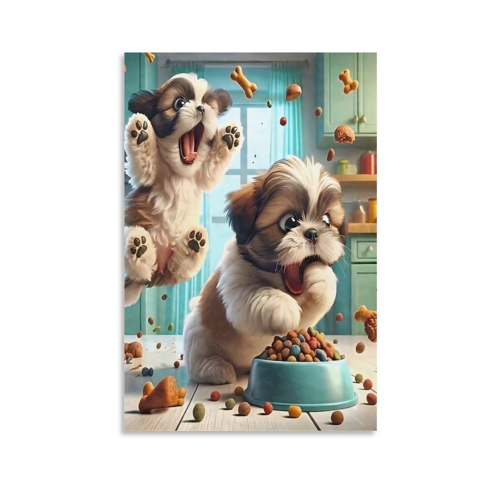 DHBANEIOK Cute Puppy Chaos Wall Decor Poster Canvas Prints Picture Modern Canvas Wall Art Picture Wall Hanging for Dining Room Kitchen Home Office Decor 20x30inch(50x75cm)