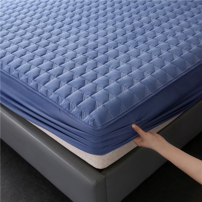 Protector de colchón Acolchado silencioso, Capa Absorbente Impermeable, diseño Ajustado con Bolsillo Profundo para colchones de hasta 11 Pulgadas (Azul, 90 * 200 cm)