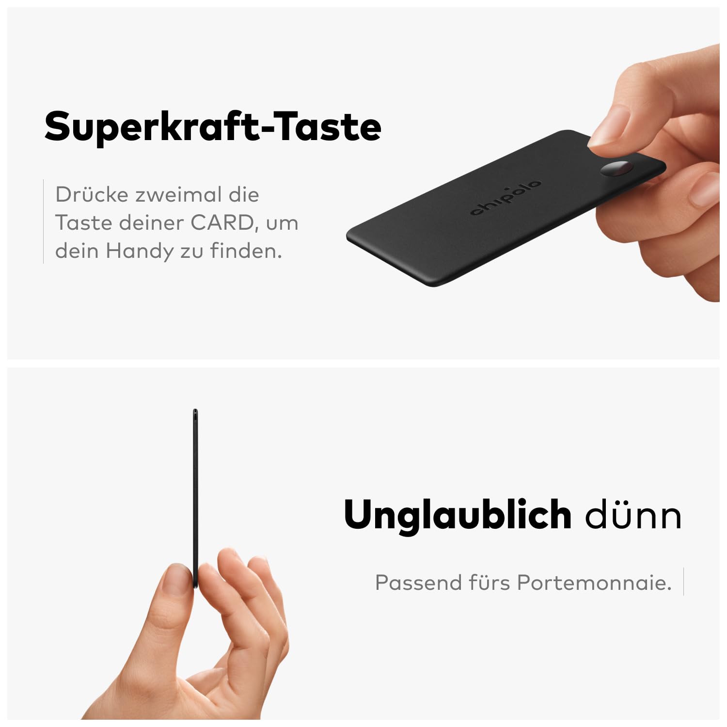 Chipolo Card - Wiederaufladbare Wallet-Tracker-Karte mit Bluetooth, kompatibel mit Apple Wo ist? oder Google Mein Gerät Finden, Ruf Dein Handy an & Außer-Reichweite-Warnungen