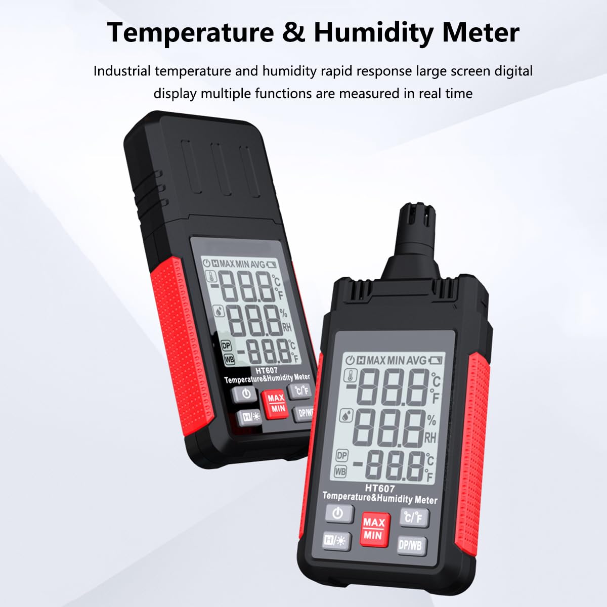 ThreeH Thermomètre hygromètre numérique à grand écran avec rétroéclairage LCD, humidité relative, point de rosée, thermomètre sphérique humide, maintien min. max