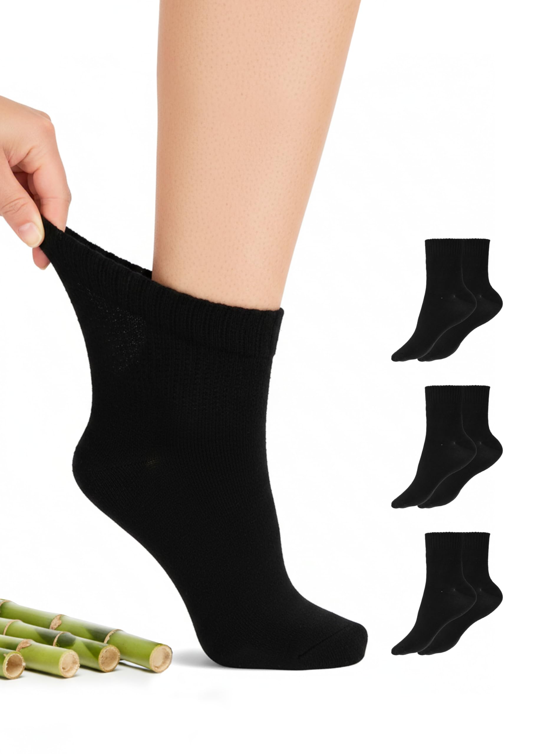 Hugh Ugoli Women's Rayon Ankle Loose Fit Diabetic Socks, Soft, Seamless Toe, Wide Stretchy, Non-Binding Top, 3-6 Pairs