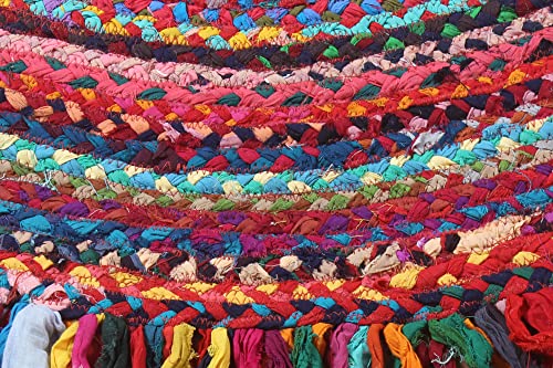 Tapis rond en coton multicolore 1,5m intérieur extérieur fait main