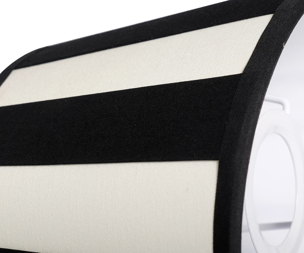 Paralume da tavolo a righe per portalampada E27 design a strisce tavolo ovale rotondo in tessuto nero crema rotondo 25 x 19 x 15 cm