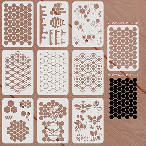 FINGERINSPIRE 9 pcs Honeycomb Stencils Set 29.7x21cm Bee Stencils for Painting Reusable Honeycomb Pattern Template Rhombic Stencil for Painting on Wall Floor - Image 2