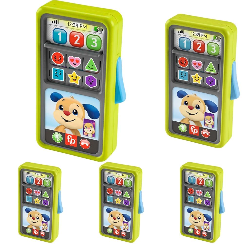 Fisher-Price Baby to Toddler Learning Toy Phone with Lights and Music, 2-in-1 Slide to Learn Smartphone, UK English Version, HNM84 (Pack of 5)