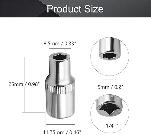 Miniatura 2 de Utoolmart Zócalo poco profundo, 14 de pulgada de 6 puntos de zócalo métrico, 0.197 in de zócalo métrico, acabado cromado de acero al vanadio
