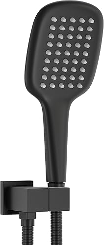 HONGTONGSOWER Cabezal de ducha de mano negro mate con manguera larga y soporte de latón, cabezal de ducha de mano de metal de alta presión