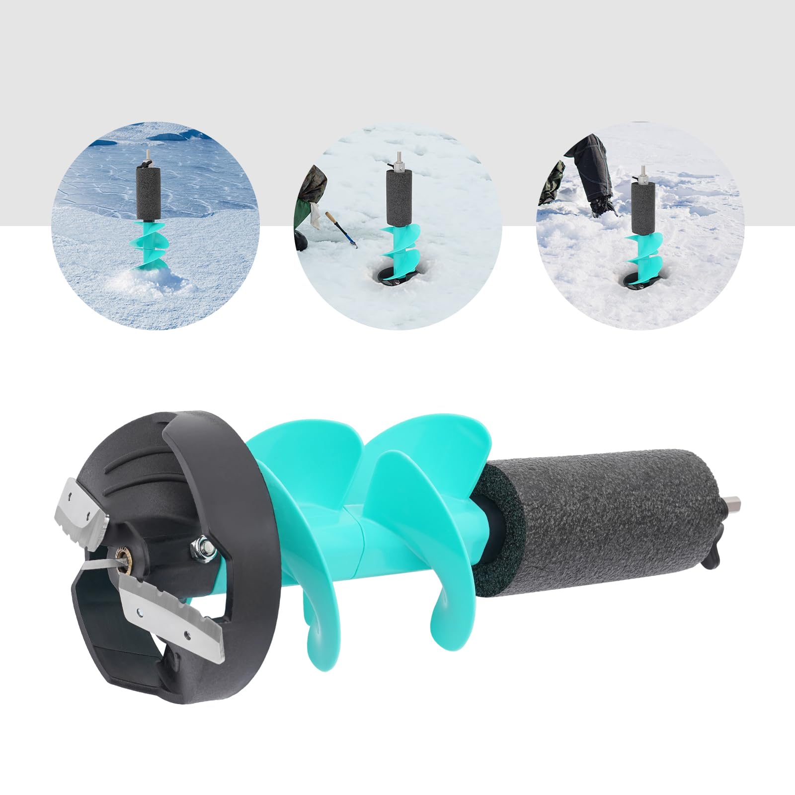 Eisbohrer für Akkuschrauber, 49 cm Eisfischbohrer, Eisbohrer zum Angeln, Elektrische Bohrerverbindung mit Positionierer für Winterfischen, Notfall, Universaladapter, Schwimmendes Design