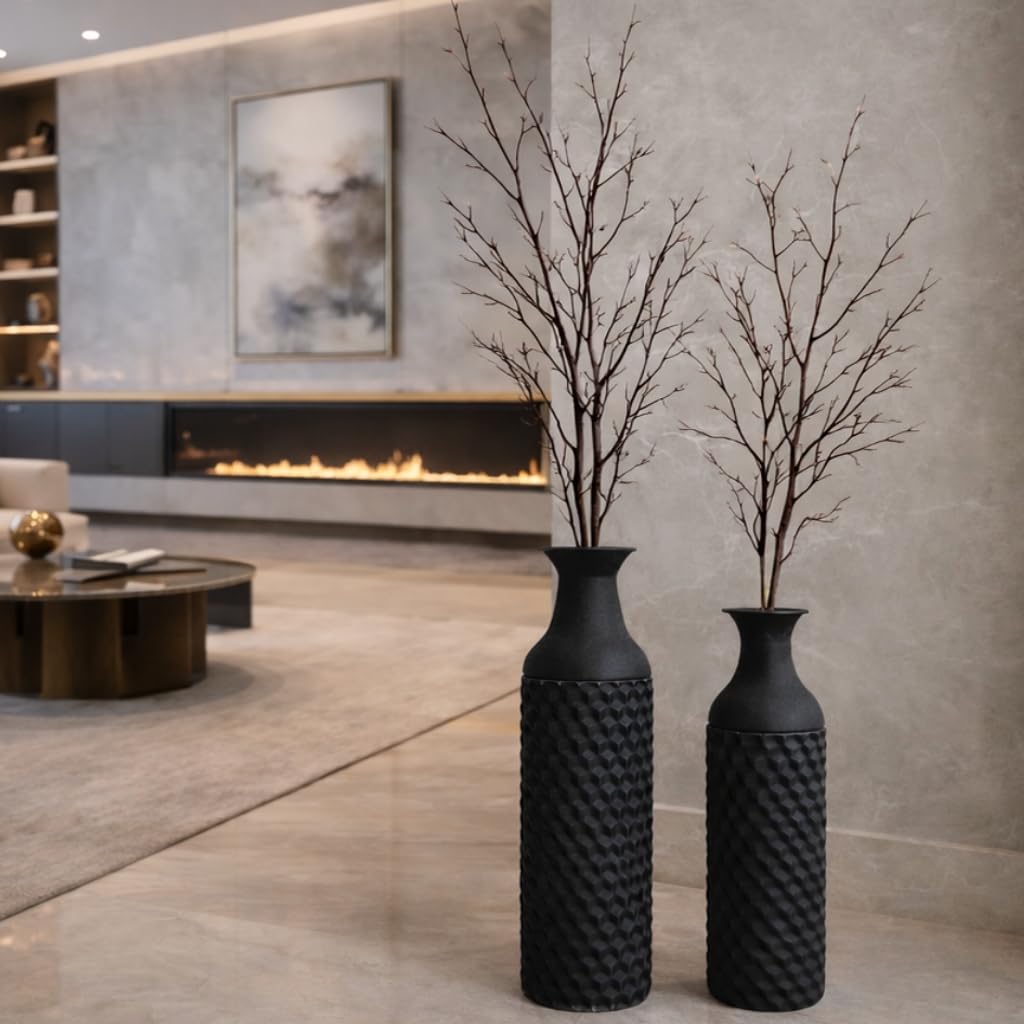 Leewadee Set de 2 Grandes Jarrones de Suelo Metal para Pampa | 2 Jarrones Deco para el Salón, en pareja junto a chimenea & TV para Pampa & ramas. Irrompible, sin astillas