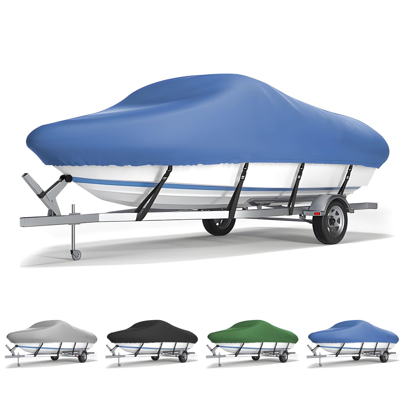 Boat Cover 210D Waterproof Oxford Cloth Heavy Duty Runabout Boat Cover, Anti-UV, Anti-smashing Durable and Tear Proof Fits, for V-HULL TRI-HULL Runabouts and Bass Boats (blue,17-19ft)