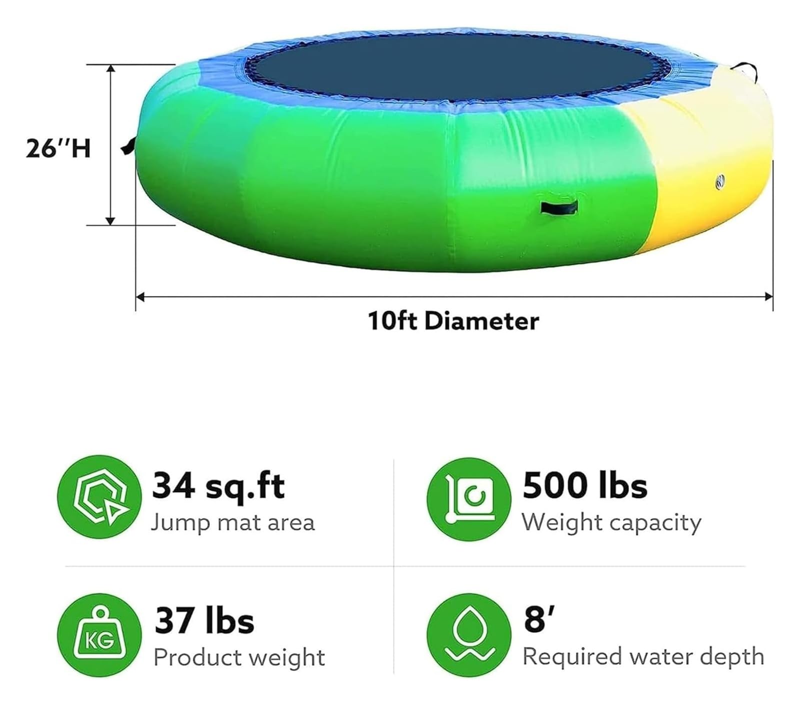 Nadmuchiwana trampolina wodna do zabawy na świeżym powietrzu, zawiera funkcje bezpieczeństwa podczas rekreacji w wodzie, idealna do jezior, basenów i aktywności na plaży