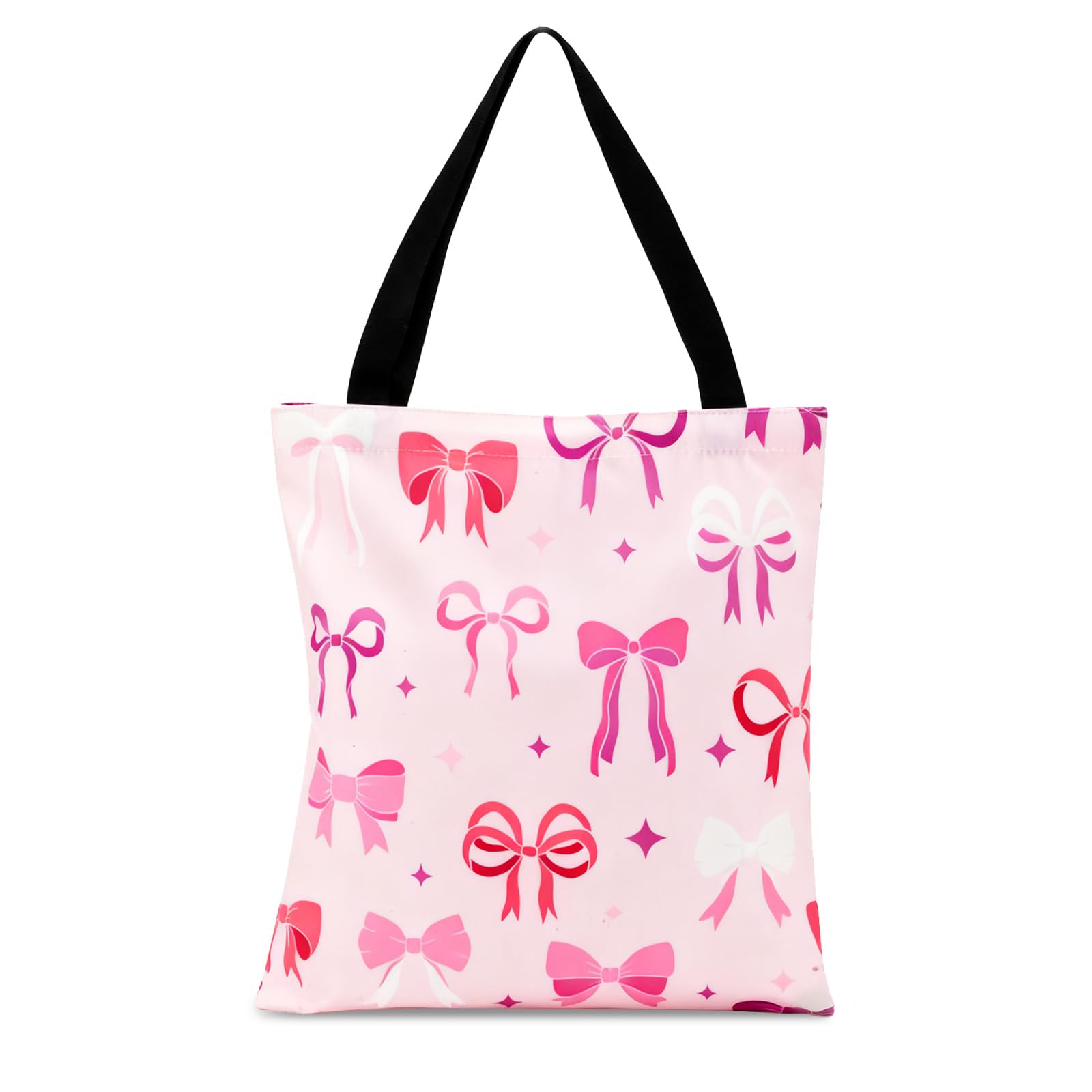 Cunegra Pink Bow Canvas Tote Bag, Canvas Tote Bags for Women, Reusable Shoulder Bag, Preppy Grocery Shopping HandBags for Shopping Work Vacation Gym