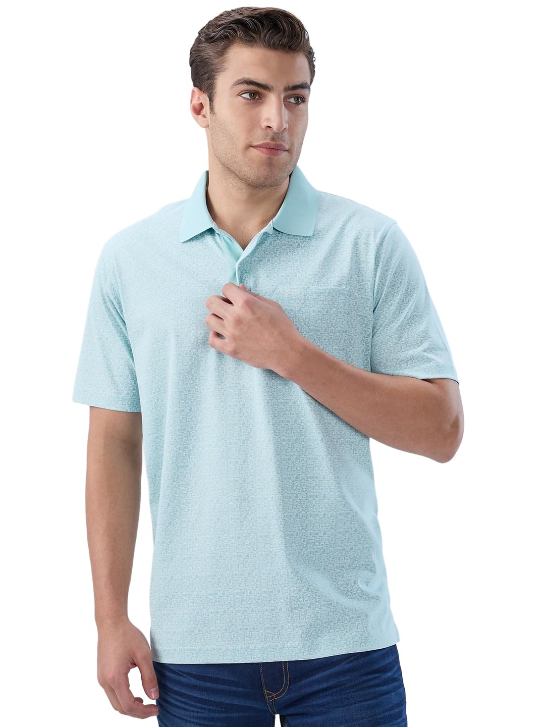 Men Comfort Fit Print Pattern Pure Cotton Half Sleeve Polo Neck Casual T-Shirt-image-36