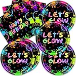 40Pcs Let's Glow Neon Birthday Party Decorations Art Paint Glow in the Dark Neon Plates and Napkins Party Supplies Set for 20 Guests
