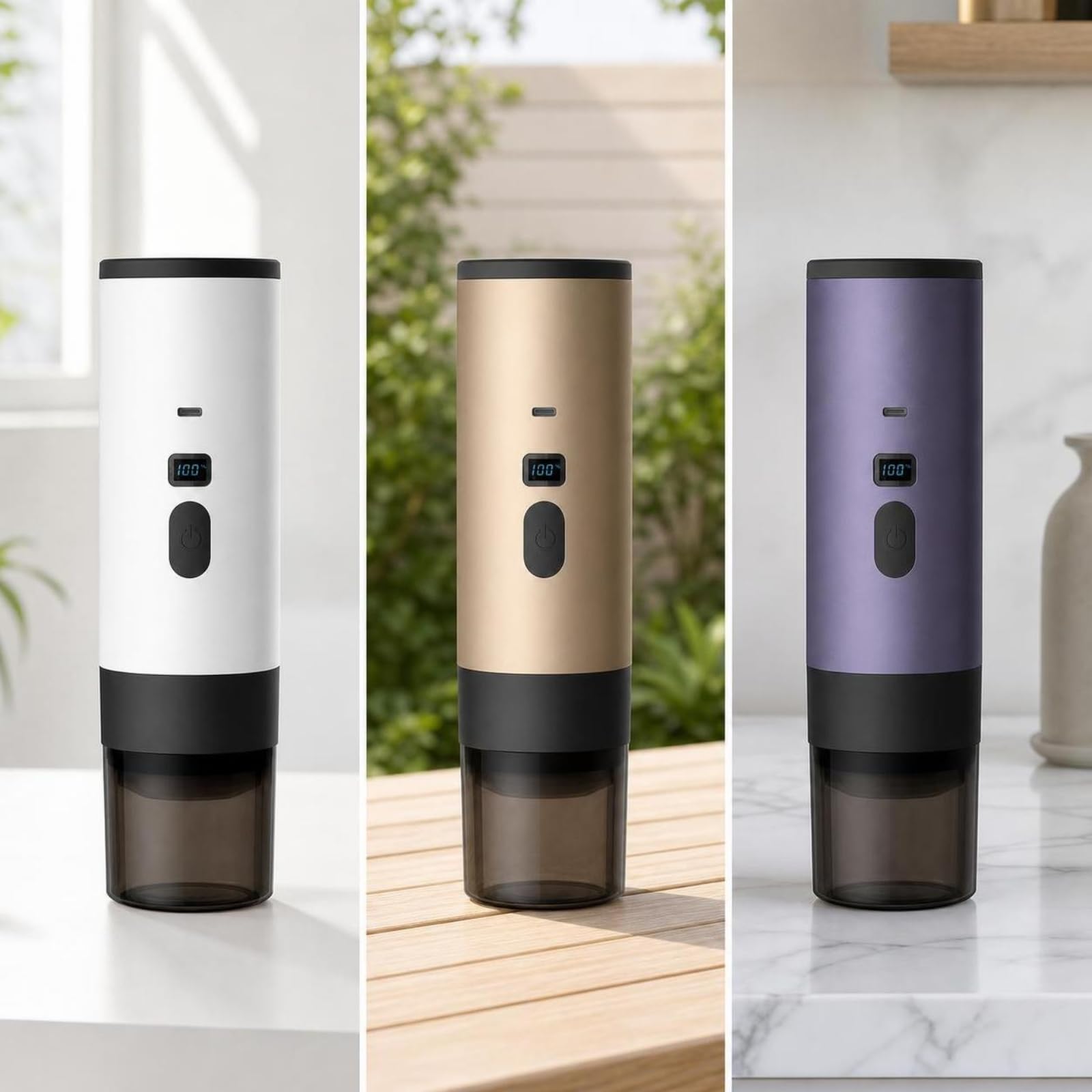 Portátil Compacta Máquina Portátil Doble Función con Café Molido para Campistas, Camping, Gris Plateado