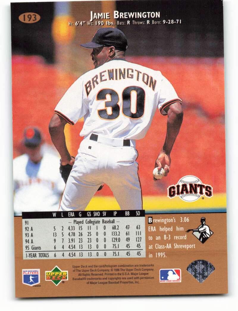 Amazon.com: 1996 Upper Deck #193 Jamie Brewington NM-MT RC Rookie