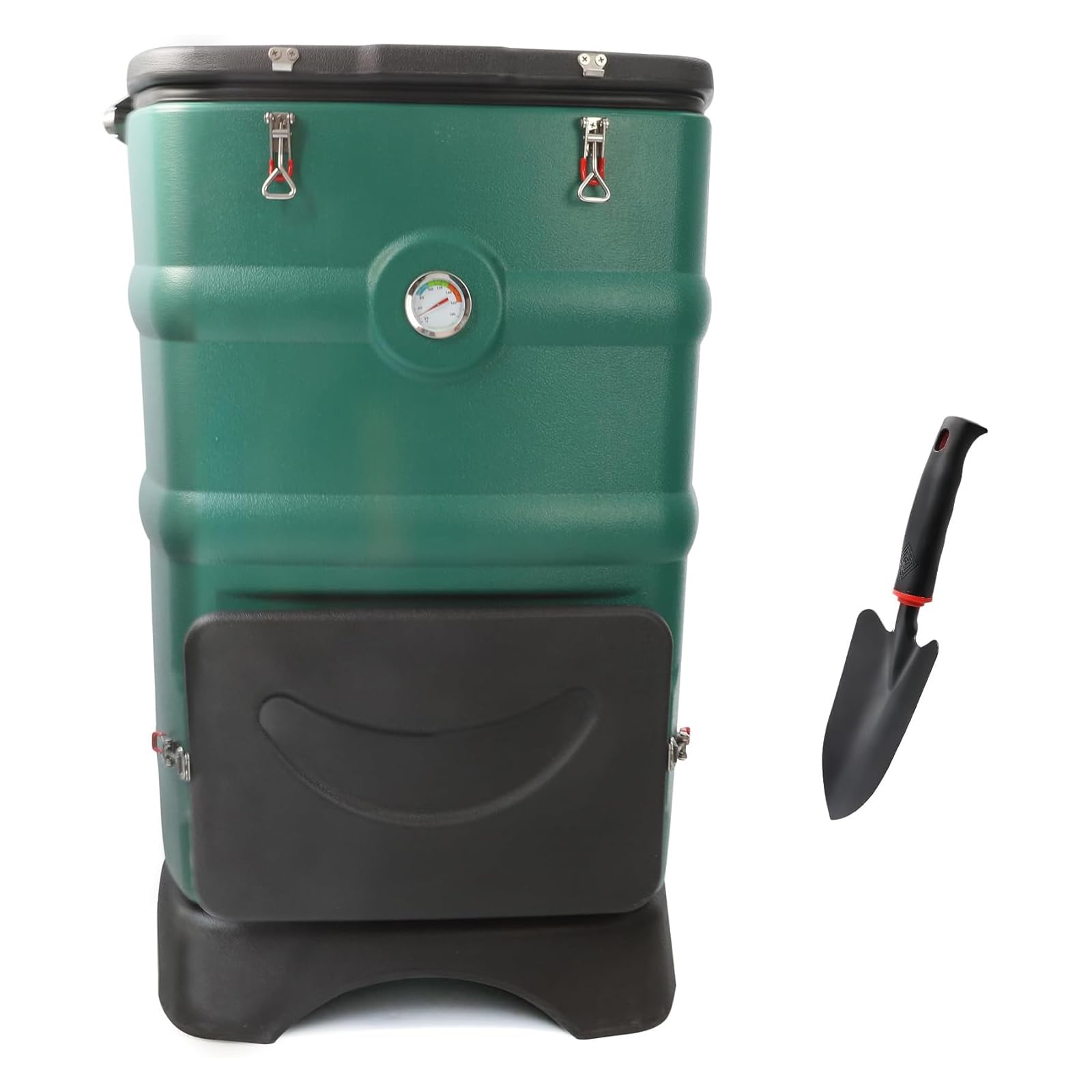 Compostador térmico verde de 110 l – Contenedor aislado para jardín con función de almacenamiento de calor, compostaje acelerado, gran apertura y sistema de recogida de líquido