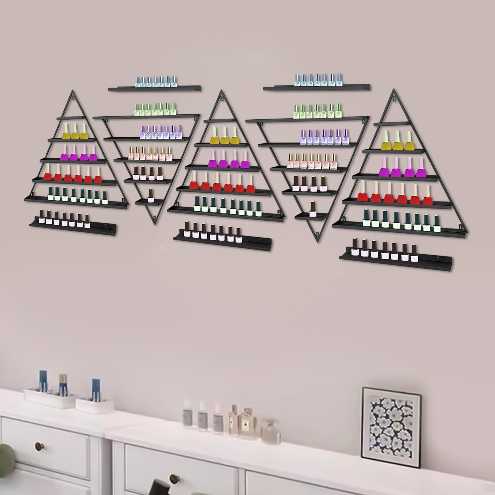 10 Stück Dreieckiges Nagellackregal, 5 Etagen Metal Nagellack-Wandregal, Wandmontiert Nagellack Kosmetik Display-Ständer für Geschäfte, Nagelstudios, Beauty-Shops (Schwarz)