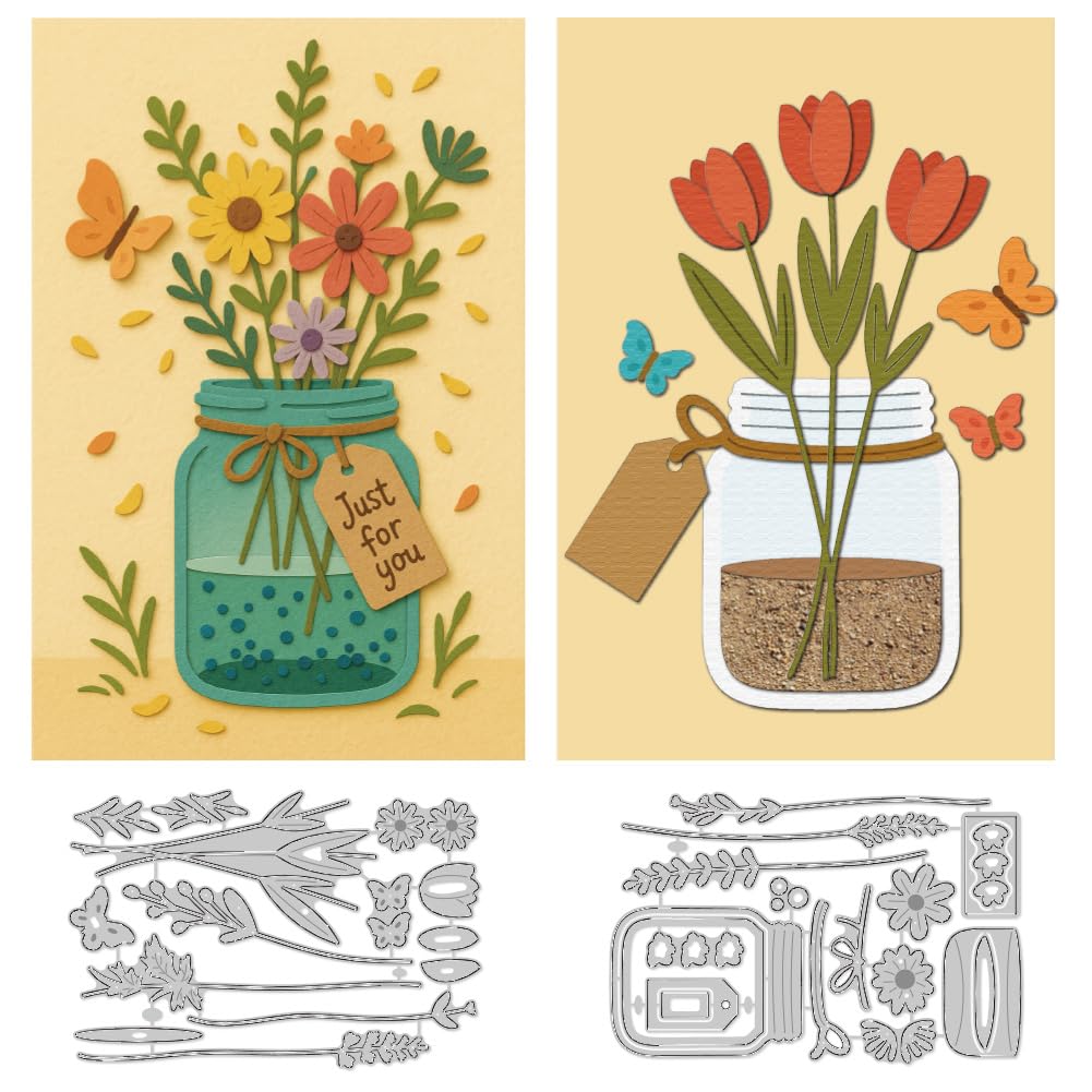 DELORIGIN Wildflowers Bottle Cutting Dies Daisies Tulips Card Making Die Cut Carbon Steel Die Cuts Stencils Blessing Card Scrapbooking Embossing Template Dies for Birthday Greeting Cards Album Decor