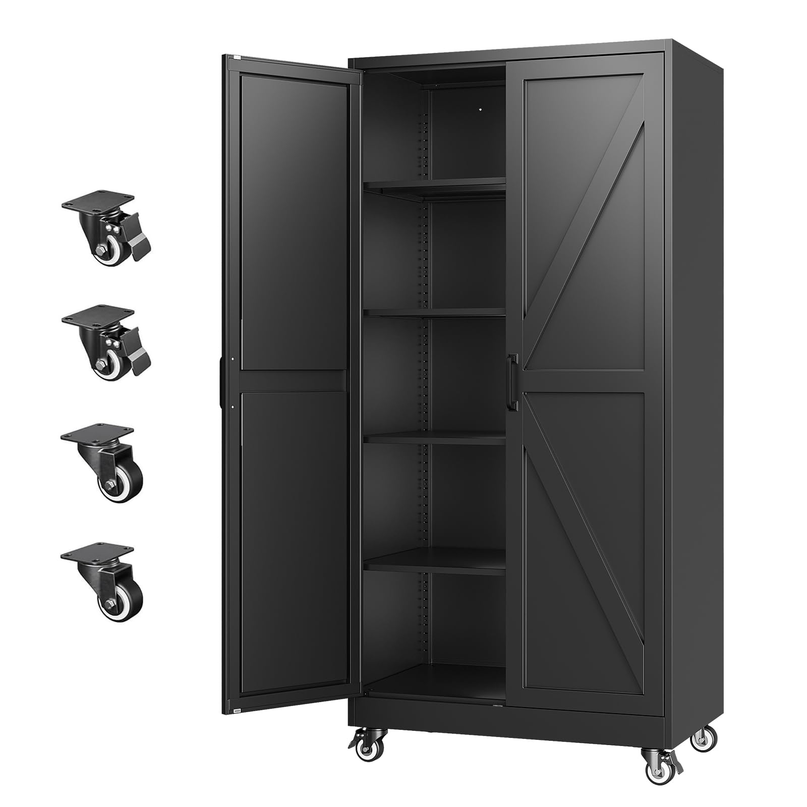 Letaya Metal Garage Storage Cabinet with Wheels,75" Black Tool Steel Locker