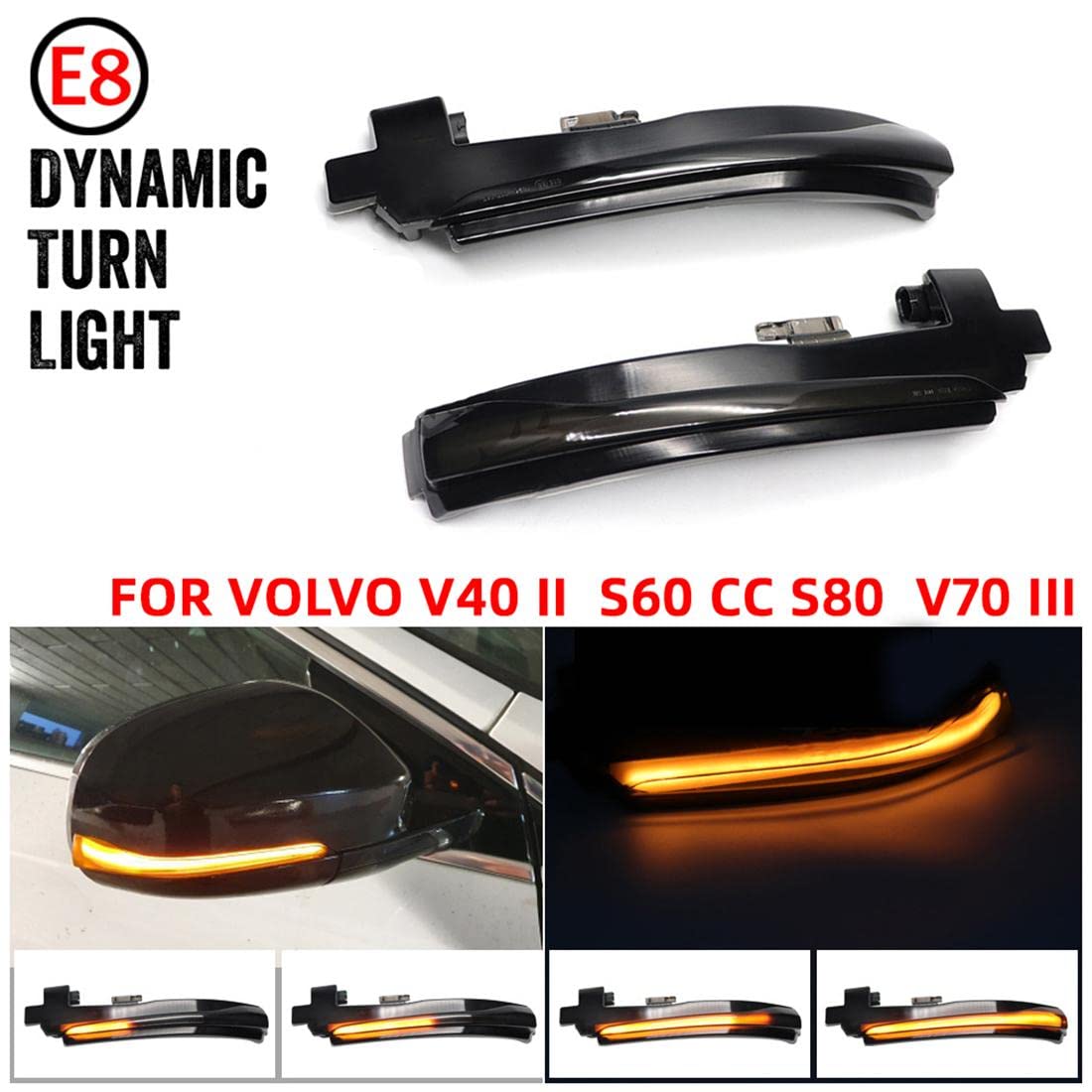 Lampa lusterka wstecznego dynamiczny migacz LED w??czony kierunkowskaz Compatible for Volvo V40 V60 S60 Cross Country S80 2014-2018 V70 III 2012-2016