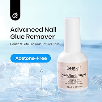 Beetles Nail Glue Remover with Cuticle Tool, 1 Pcs 20ml Press on Nail Remover Non-Acetone Adhesive for False Nail Tips Gentle Formula Not for U v Nail Glue Gel