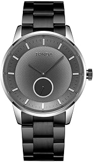 ساعة ستانلس ستيل للرجال من ترندا - مينا رمادي فاتح انيق وسوار اسود