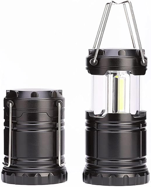 Collapsible Cob Led Camping Light,Super Bright Portable Survival Lanterns, Battery Powered Lamp, Portable Lightweight Waterproof Camping Light for Hurricanes, Emergencies, Homes, Sheds (Black)