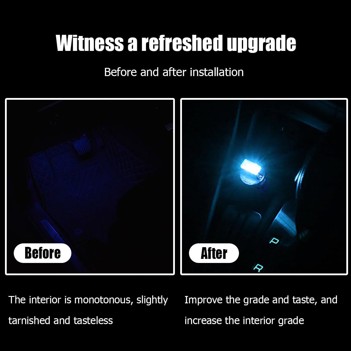 BESULEN Car Interior Atmosphere Lamp, Plug-in USB LED Light, Ice Blue