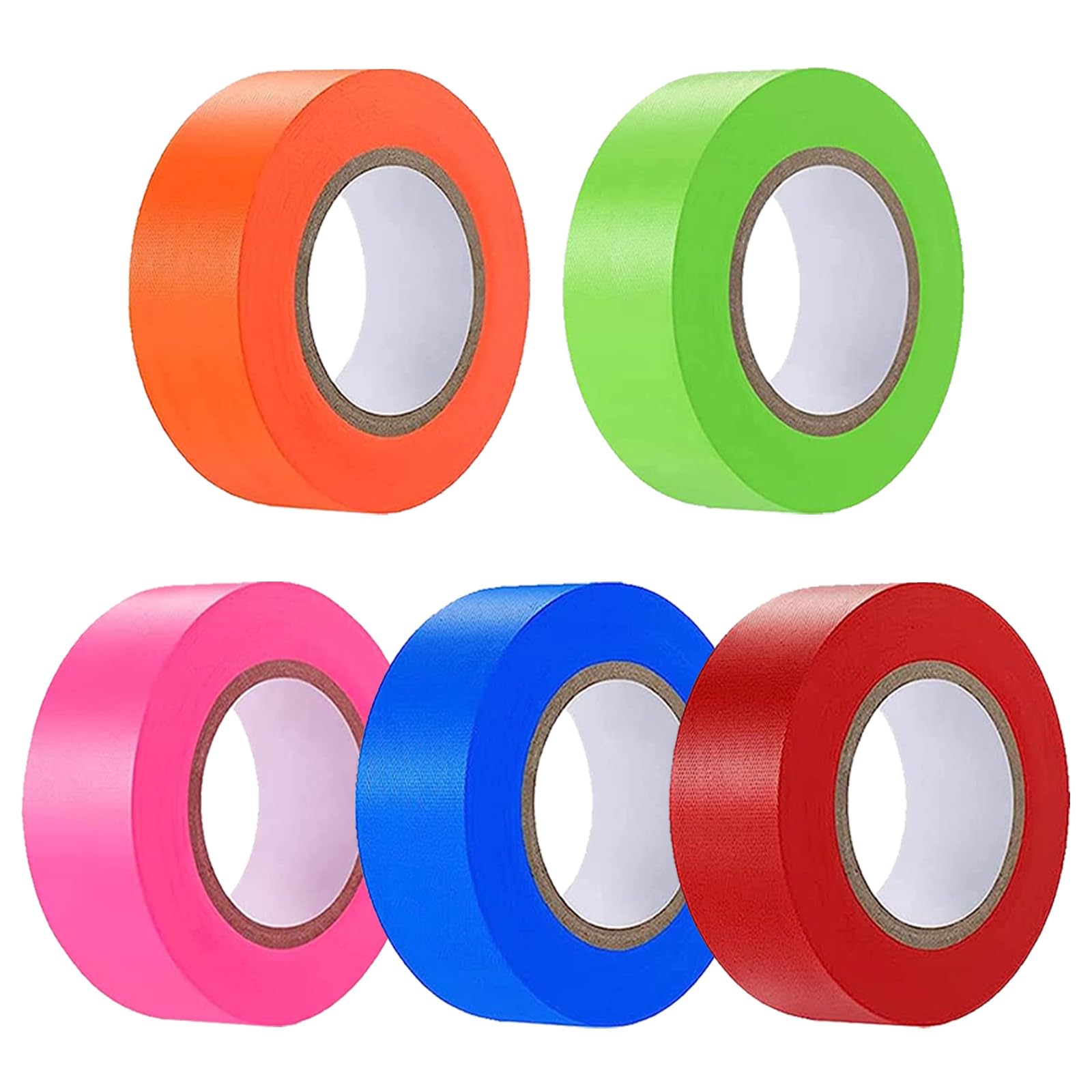 5 Pack Flagging Tape Assorted Flourescent Colors, Non-Adhesive Plastic Ribbon Neon Marking Roll, 0.78"*500ft, Marking Tape for Tree Marking, Hunting,