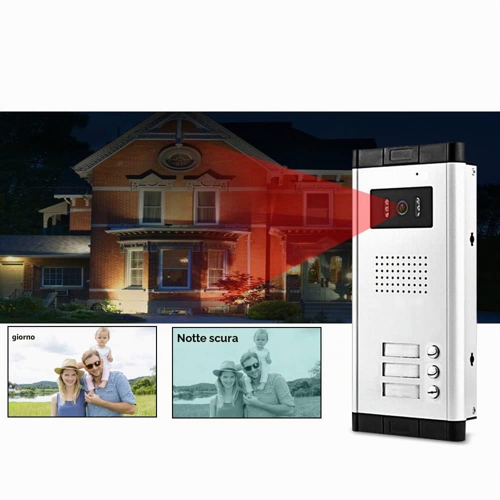 Video a colori Citofono Sistema 700TVL IR Visione Notturna Telecamera Esterna Campanello Campanello Video Citofono per 3 Appartamenti Casa