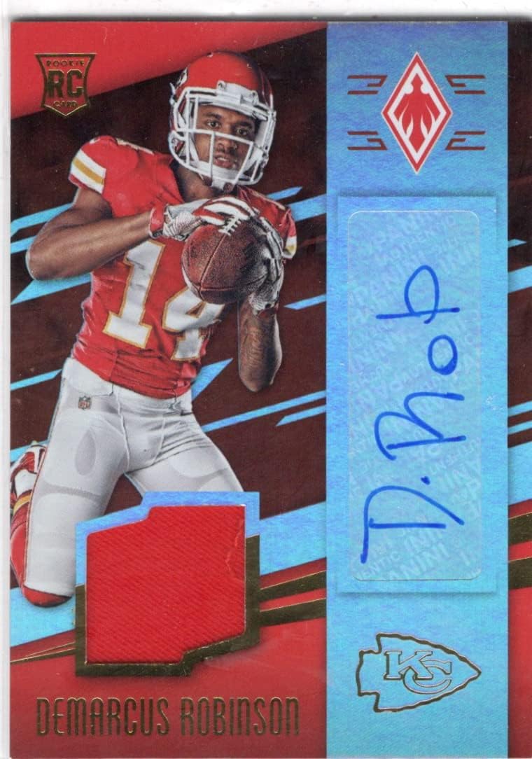 Demarcus Robinson Autographed Serial Numbered #061/249 Red Parallel Relic Game Used Jersey Memorablilia Rookie Card Collectible Football Card - 2016 Panini Phoenix Football Card #213 (Chiefs)