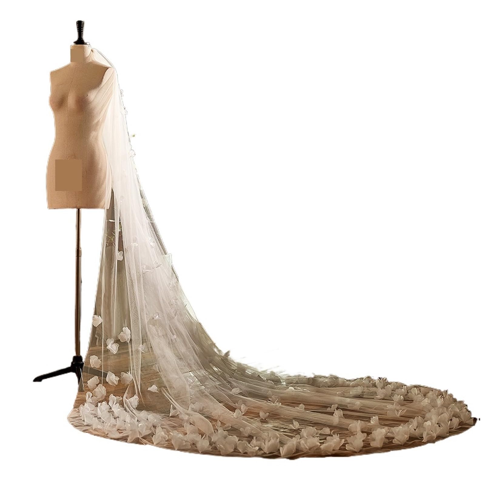 Velo da Sposa Velo da Sposa Romantico con Strascico Floreale in Morbido Tulle Pettine per Travestirsi(Color01)