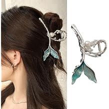 Summer Hair Clips for Women Large Clips for Hair Silver Mermaid Tail with Pearl Designs Hair Claws Blue Tails Claw Clips for Women Large Hair Claw Clip Hair Clip for Thin Hair