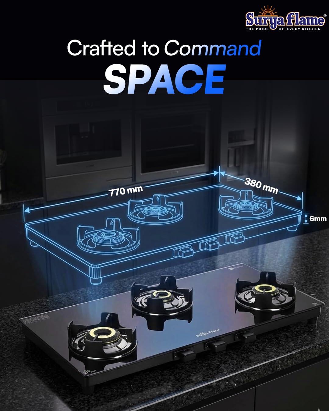 Surya Flame Neo Turbo 3 Burner Gas Stove - 5 Year Warranty -2 Surya Flame Neo Turbo 3 Burner Gas Stove - 5 Year Warranty -2