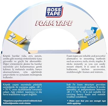 Boss Tape 15 KG Çift Taraflı Köpük Aksesuar Montaj Bandı 24 mm x 10m
