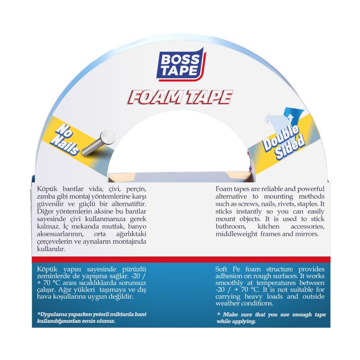 Boss Tape 15 KG Çift Taraflı Köpük Aksesuar Montaj Bandı 24 mm x 10m