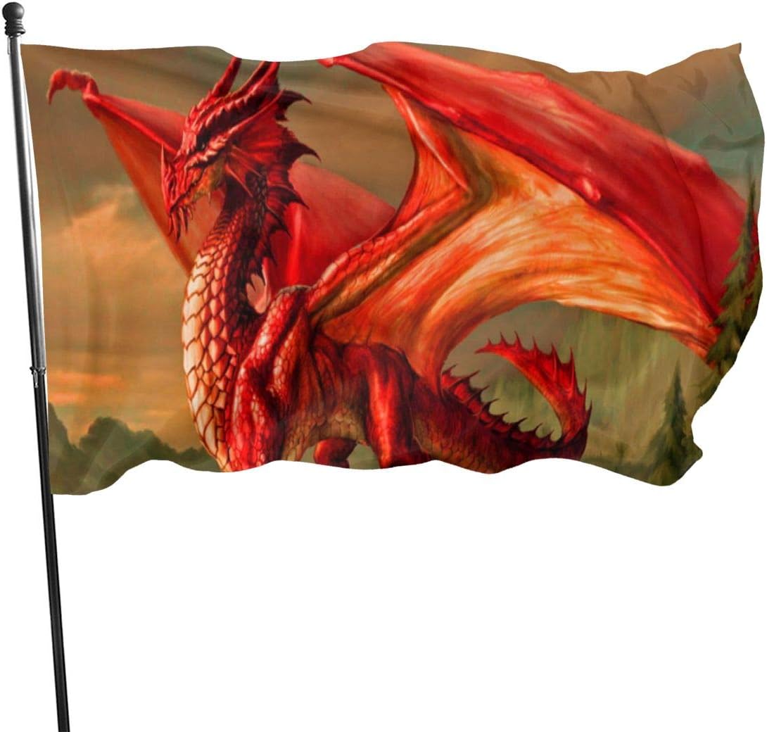 Tobet Red Fantasy Dragon Flag 3x5 Ft Outdoor Banner Garden Sign