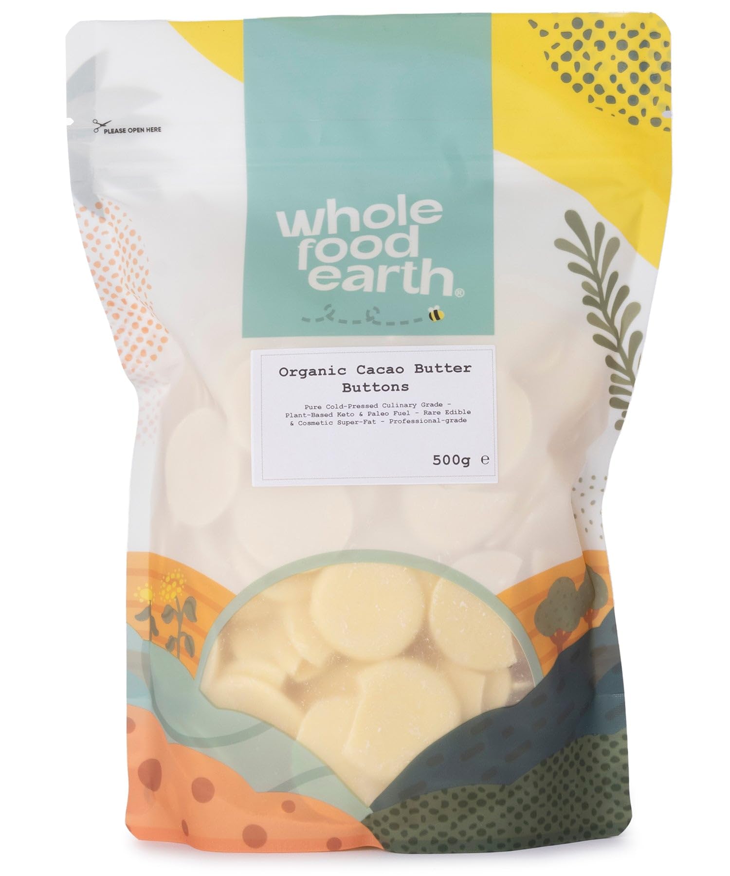 Wholefood Earth Organic Cacao Butter Buttons 500g | Organic | Vegan | Raw