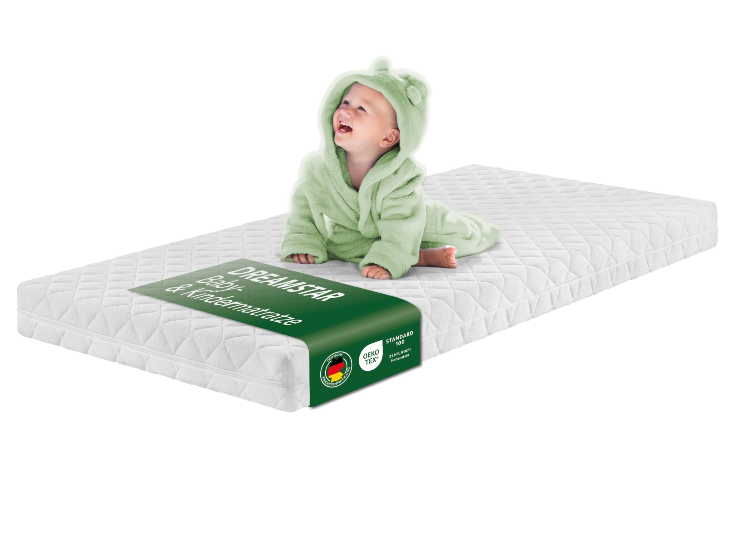 DREAMSTAR Ergo Kids Junior Babymatratze und Kindermatratze mit Trittkante | Öko-TEX® | hautfreundlicher Bezug abnehmbar und waschbar bei 95 Grad | 80 x 160 cm