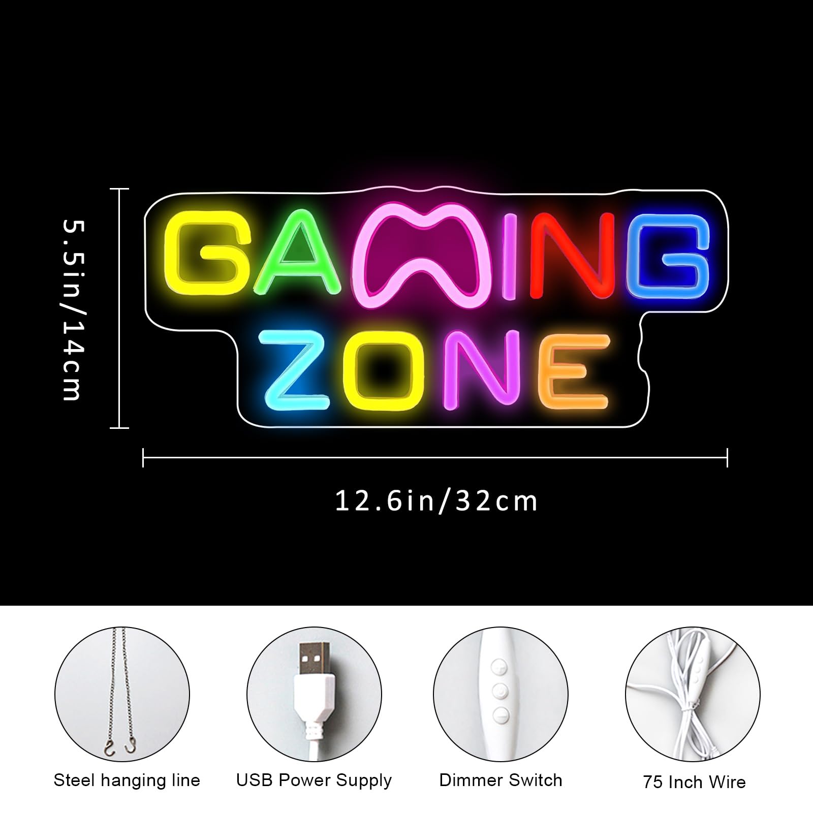 Gaming Zone Neon-Schild Mehrfarbiges Game-Zone-LED-Licht Neonlichter für Wanddekoration Neonlichter für Spielzimmer, Schlafzimmer, Männerhöhle Geschenk für Teens, Freunde, Jungen