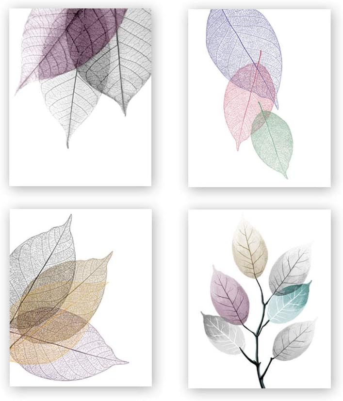 CHDITB Unframed Macro Leaves Texture Art Print, Abstract Colorful Skeleton Leaf Veins Art Print Set of 4（8’’x10’’), Modern Art Leaf Picture Minimalist Foliage Plant Artwork for Living Room Decor