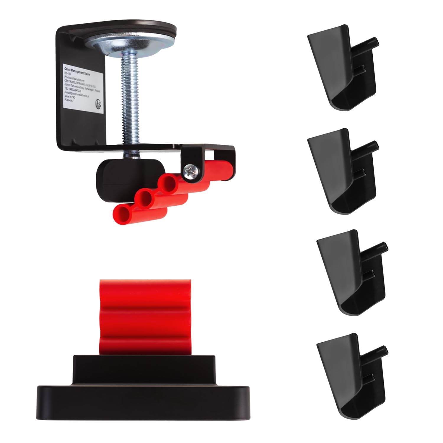 RS125 Organizer do kanałów kablowych, 1345 mm, czarno-czerwony, modułowa ochrona kabla na biurko, 2-kanałowy system organizacji bez wiercenia, zarządzanie kablami w stylu gamingowym