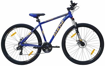 AHOY! Propane 2.4 24 Gear Mountain Cycle 29T | MTB Bicycle with Shimano Gear for (12+ Yrs) (5.6+ Height) | Alloy Hardtail Mountain Bicycle for Men & Women (Blue and Gold)