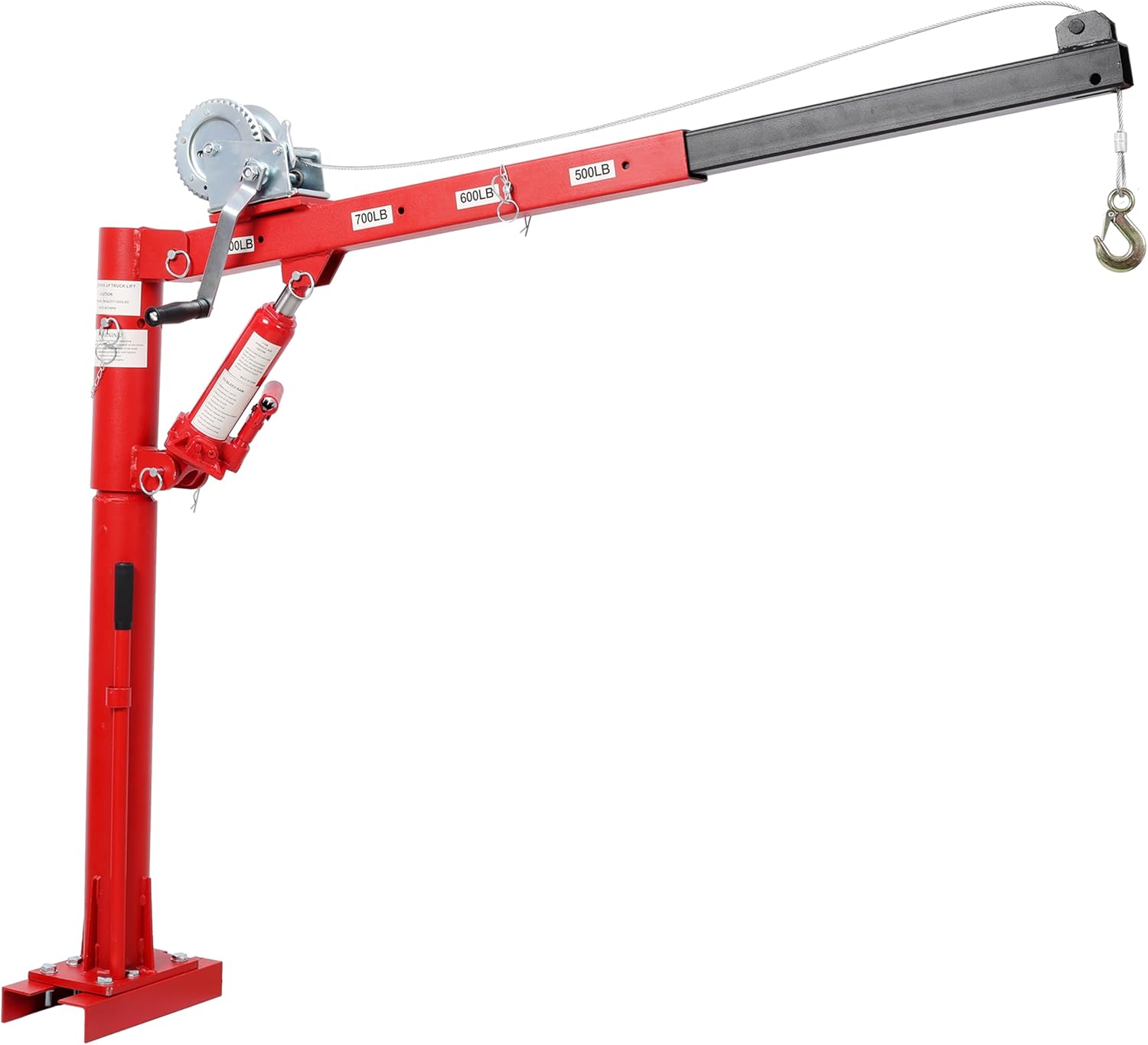 ZenithX 1000 Lbs Pickup Truck Crane with Manual Winch - 4 Adjustable Capacities (500/600/700/1000 lbs), Heavy-Duty for Factory, Warehouse, Construction