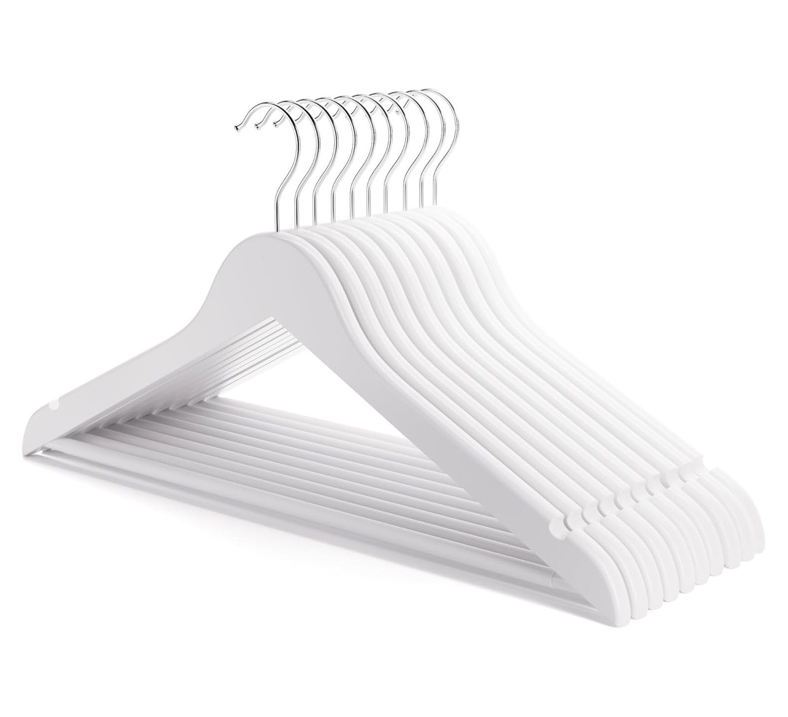 FEELINGS Wooden Hangers with Non-Slip Grip, Set of 6 - White Finish, Durable Space-Saving Premium Design for Clothes, Coats, and Jackets