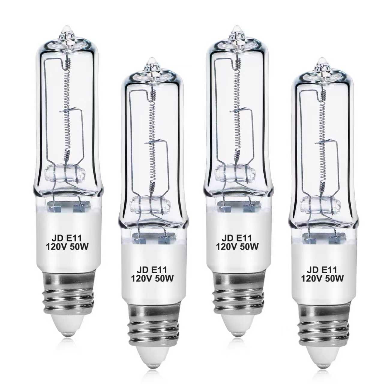 4-Pack JDE11 120V 50W Halogen Bulbs, E11 Mini Candelabra Base T4 Light Bulb, 600LM 2700K Warm White Dimmable for Ceiling Fan, Chandeliers, Pendant Lights and Accent Fixtures